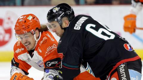 Action from Belfast Giants v Sheffield Steelers