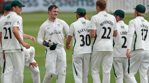 Ed Barnard and Dillon Pennington both took four wickets as Notts were bowled out for 128 - their lowest score of the season