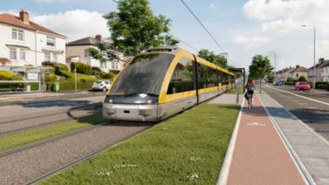 Visualisation of a tram on Edinburgh Road in Glasgow