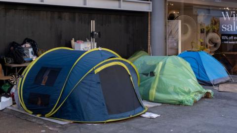 Tents on a street in London