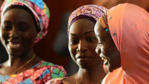 Some of the 21 Chibok girls who were released in October 2016