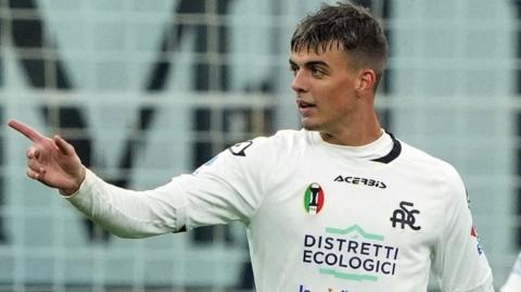 Daniel Maldini celebrates scoring against AC Milan