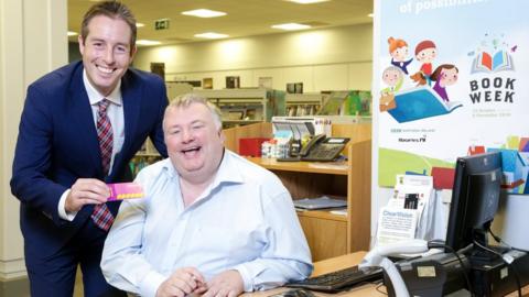 Stephen Nolan and Communities Minister, Paul Givan MLA at Belfast Central Library