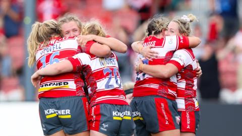 Gloucester-Hartpury players celebrate Premier 15s title win