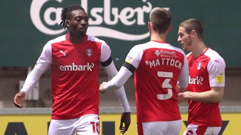 Rotherham celebrate Freddie Ladapo's first goal