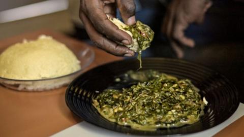 Ugali and vegetables