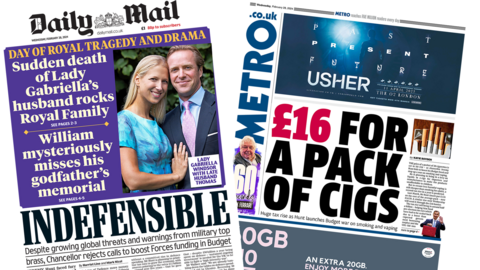 Daily Mail and Metro front pages