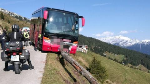 Emergency response at the site of a bus crash on the Zillertaler Hoehenstrasse (High Road) near the town of Kaltenbach, Austria, 24 September 2017