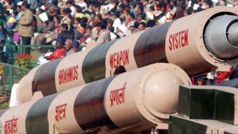 Brahmos missile on display during the Republic Day Parade at Rajpath , on January 26, 2007 in New Delhi, India.