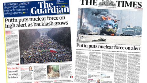 The Guardian and the Times front pages 28 February 2022