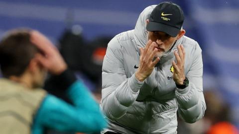 Chelsea boss Thomas Tuchel reacts during his side's Champions League tie against Real Madrid