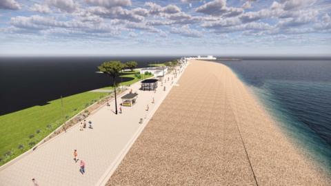 A CGI of the planned new seafront area between the Pyramids Centre and South Parade Pier