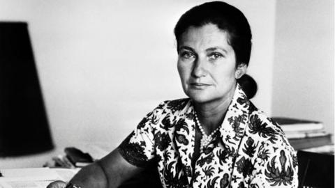 This file photo taken in 1974 shows then French Health Minister Simone Veil posing in Paris.