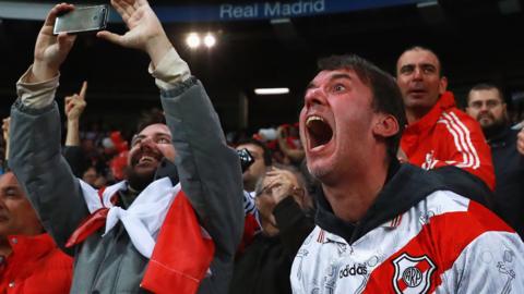 River Plate fans celebrate in the stands