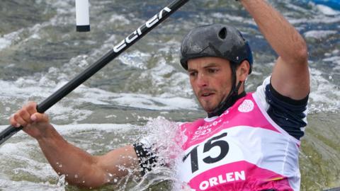 Ryan Westley competing during the final of the men's C1 at the European Games