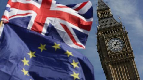 EU and Union flags at Westminster