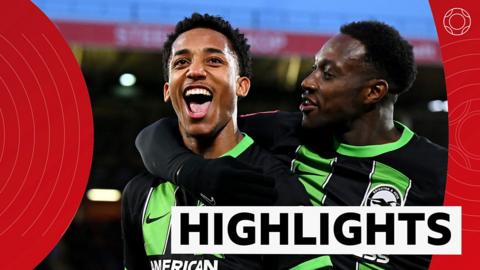 Brighton's João Pedro celebrates with Danny Welbeck