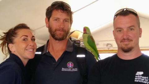 The Beaulieu River team with Miguel the parrot.