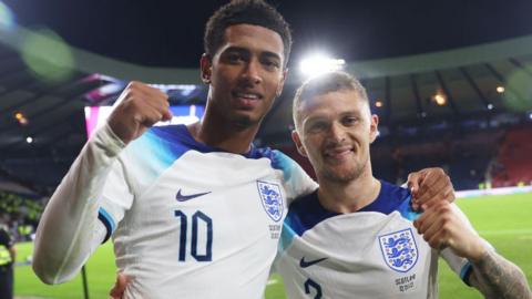 England's Jude Bellingham and Kieran Trippier