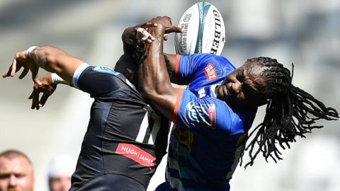 Theo Cabango of Cardiff and Seabelo Senatla