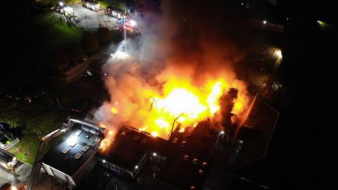 Drone shot of fire