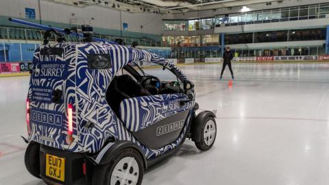 Driverless car on the ice at Guildford Spectrum