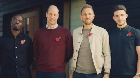 Prince William, Harry Kane, Declan Rice and Kelvyn Quagraine