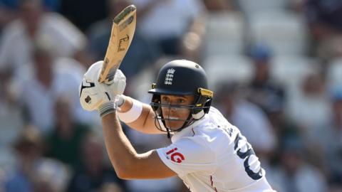 England batter Jacob Bethell plays a shot