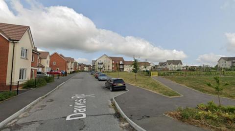 A screengrab taken from Google Maps of Davies Road in Salisbury, Wiltshire. It shows a residential street with cars parked on the road and a park on the right hand side.