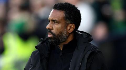 Celtic manager Wilfried Nancy looks on during the Scottish League Cup defeat to St Mirren on 14 December 