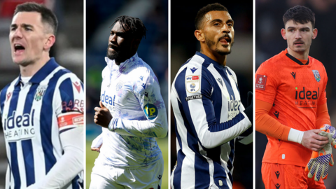 Picture showing four West Bromwich Albion players, Jed Wallace, Daryl Dike, Karlan Grant and Max O'Leary