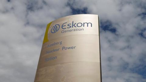 Eskom logo on a power plant outside Cape Town