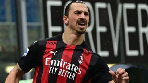 Zlatan Ibrahimovic celebrates scoring against Crotone