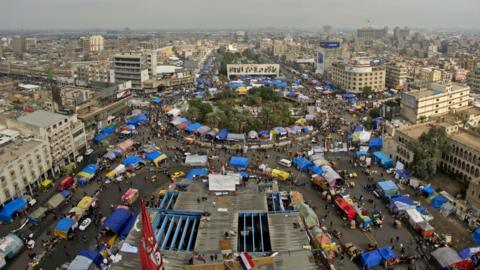 A picture taken from a rooftop on 3 December 2019 shows a general view of Tahrir square in the center of the Iraqi capital Baghdad.