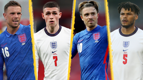 Jordan Henderson, Phil Foden, Jack Grealish, Tyrone Mings