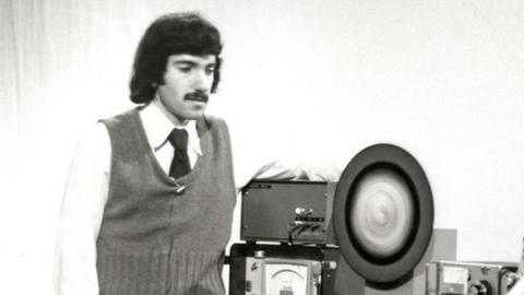 A behind-the-scenes shot of an early joint OU and BBC broadcast.
