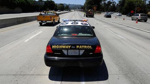 A California Highway Patrol cruiser on the 405 freeway photographed in 2011