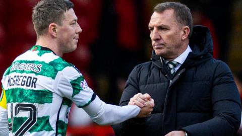 Celtic captain Callum McGregor and manager Brendan Rodgers