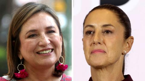 Composite image of Mexican candidates Xochitl Galvez and Claudia Sheinbaum