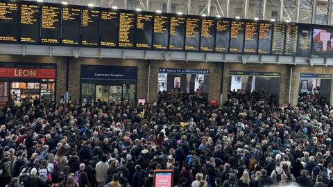 Huge crowds gathered at King's Cross station as cancellations left passengers stranded