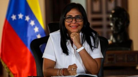 Newly appointed vice president of Venezuela, Delcy Rodriguez (c), heads a council of sectoral vice presidents and ministers in Caracas, Venezuela, on 15 June 2018.