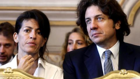 Italian right-to-die activist Marco Cappato (R) and Dj Fabo's former girlfriend Valeria Imbrogno (L) during the public hearing of the Constitutional Court on the constitutionality of aid for suicide, in Rome, Italy, 24 September 2019