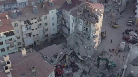 A building partly destroyed by an earthquake in eastern Turkey