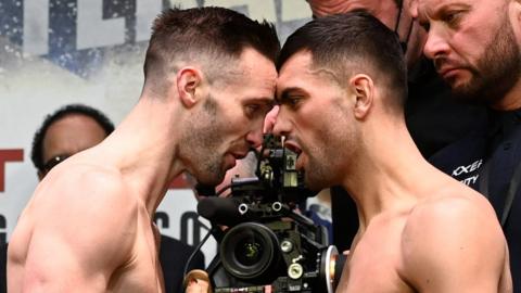 Josh Taylor and Jack Catterall at the weigh in before fighting in February 2022