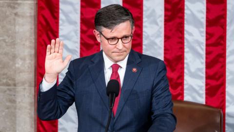 Republican lawmaker from Louisiana Mike Johnson is sworn-in as the next speaker of the house inside the House of Representatives of the US Capitol in Washington, DC, USA, 25 October 2023.
