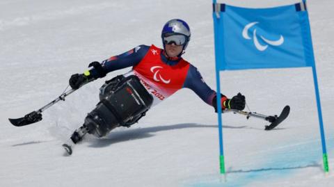 ParalympicsGB athlete Alex Slegg competes during the men's giant slalom sitting run