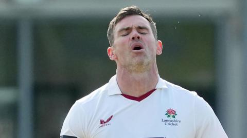 James Anderson bowling for Lancashire
