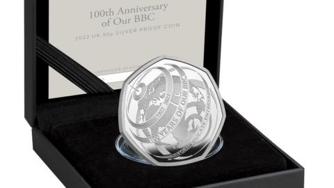 A 50p coin commemorating the BBC's centenary