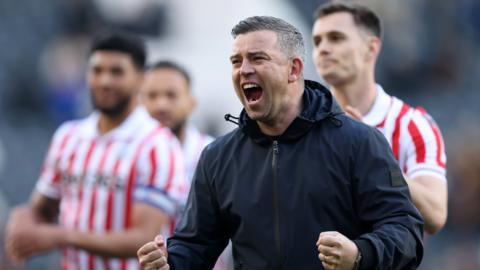 Steven Schumacher, Manager of Stoke City, reacts after the Sky Bet Championship match between Hull City and Stoke City at MKM Stadium on March 29, 2024 in Hull, England.