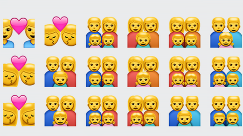 WhatsApp emojis showing same-sex couples and families